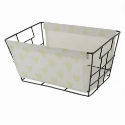 CESTO PORTA OGGETTI IN FERRO TESSUTO STAMPA CUORI GIALLI MANICI 30X20X15CM 10617