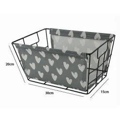 CESTO PORTA OGGETTI IN FERRO TESSUTO STAMPA A CUORI CON MANICI 30X20X15 CM 10618