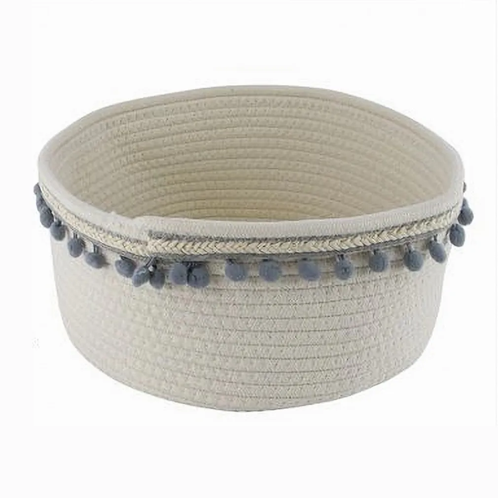 CESTO PORTA OGGETTI PER BIANCHERIA IN CORDA PON PON GRIGI CESTINO 30X14 CM 10671