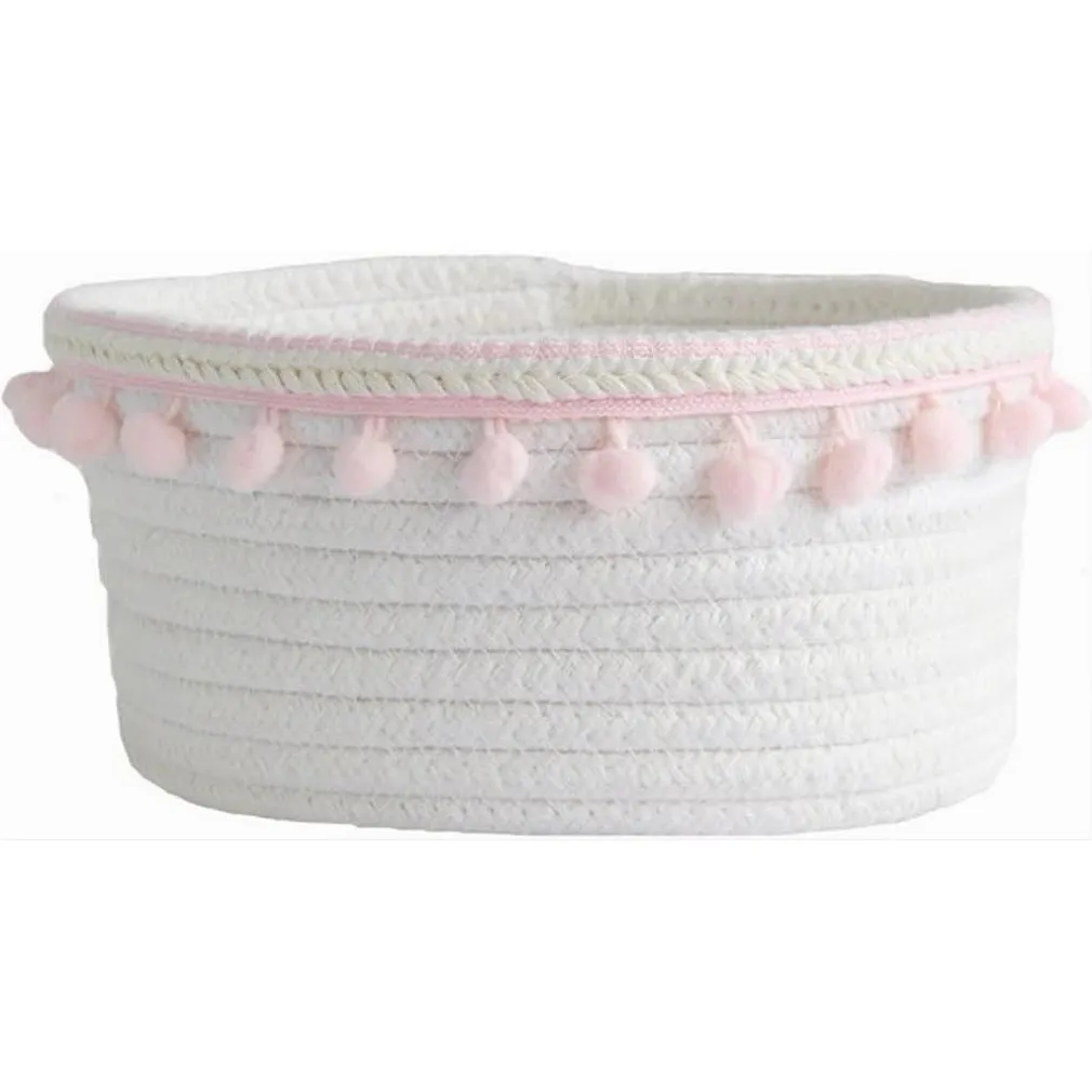 CESTO PORTA OGGETTI PER BIANCHERIA IN CORDA PON PON ROSA CESTINO 30X14 CM 10667