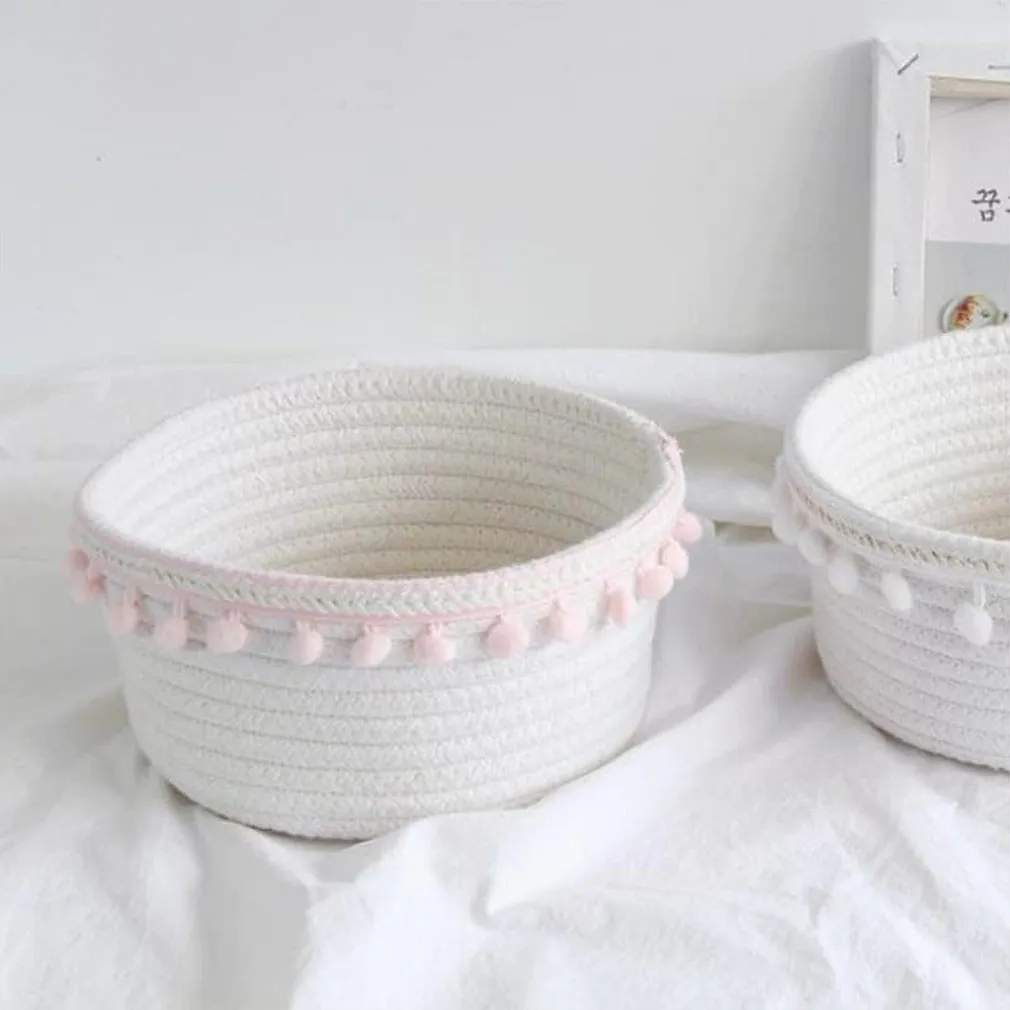 CESTO PORTA OGGETTI PER BIANCHERIA IN CORDA PON PON ROSA CESTINO 30X14 CM 10667