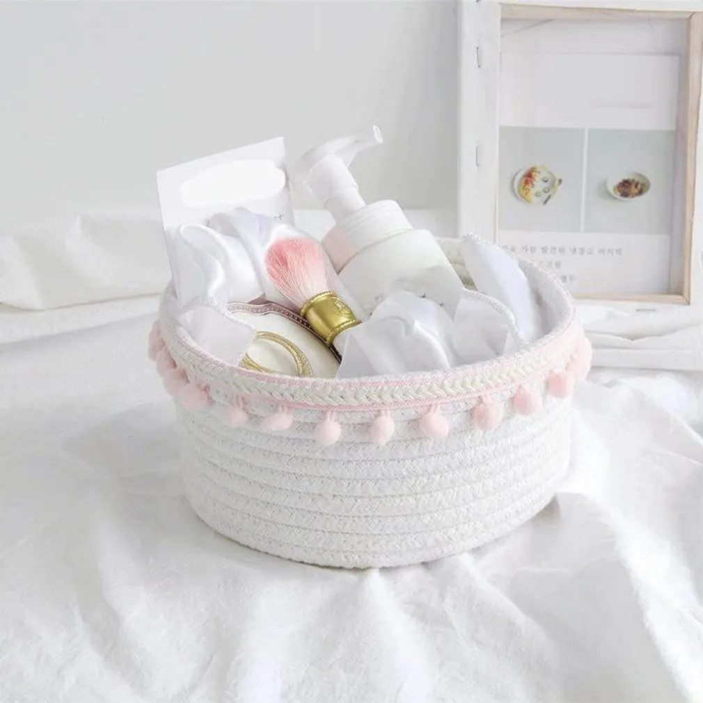 CESTO PORTA OGGETTI PER BIANCHERIA IN CORDA PON PON ROSA CESTINO 30X14 CM 10667