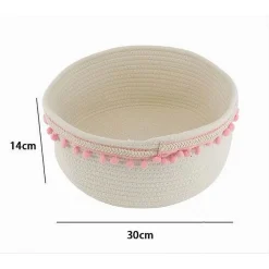 CESTO PORTA OGGETTI PER BIANCHERIA IN CORDA PON PON ROSA CESTINO 30X14 CM 10667