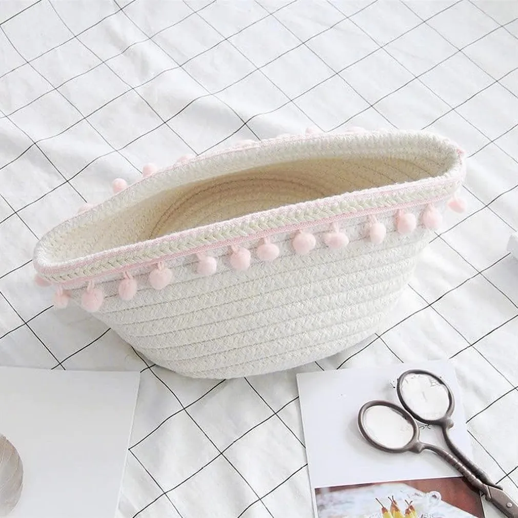 CESTO PORTA OGGETTI PER BIANCHERIA IN CORDA PON PON ROSA CESTINO 30X14 CM 10667