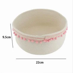 CESTO PORTA OGGETTI PER BIANCHERIA IN CORDA PON PON ROSA CESTINO 22X9.5 CM 10666