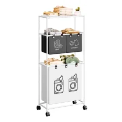 CESTO PORTABIANCHERIA ORGANIZER PER LAVANDERIA VESTITI DECORAZIONE BAGNO CON RUOTE