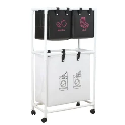 CESTO PORTABIANCHERIA SPORCA MULTIFUNZIONE A 2 STRATI CON RUOTE CARRELLO PORTATILE LAVAGGI