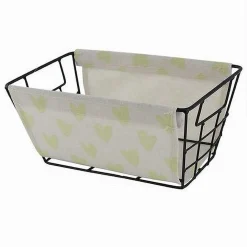CESTO PORTAOGGETTI IN FERRO TESSUTO STAMPA A CUORI GALLI MANICI 25X15X12CM 10614