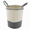 CESTO PORTAOGGETTI PER BIANCHERIA IN CORDA PONPON GRIGI CON MANICI 35X45CM 10672