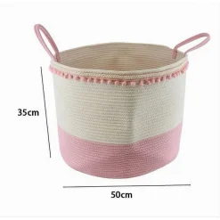 CESTO PORTAOGGETTI PER BIANCHERIA IN CORDA PON PON ROSA CON MANICI 50X35CM 10669