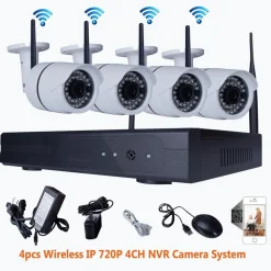 4CH CANALI Wifi DVR NVR KIT Wifi IP Camera Segnale 300 Metri CON 4 TELECAMERE