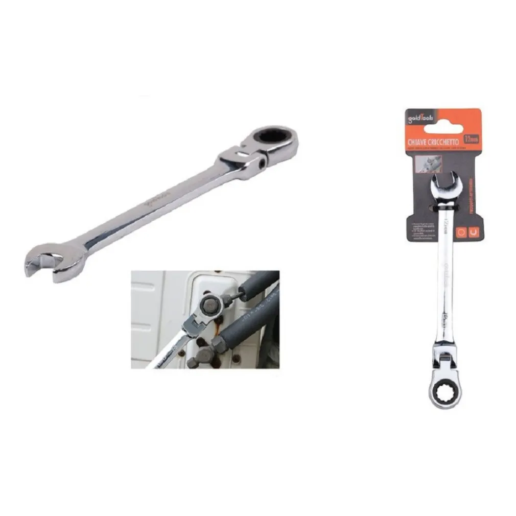 CHIAVE A CRICCHETTO COMBINATA 12MM TESTA PIEGHEVOLE CROMO VANADIO UTENSILE 91734