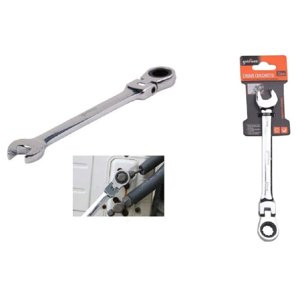 CHIAVE A CRICCHETTO COMBINATA 13MM TESTA PIEGHEVOLE CROMO VANADIO UTENSILE 91735