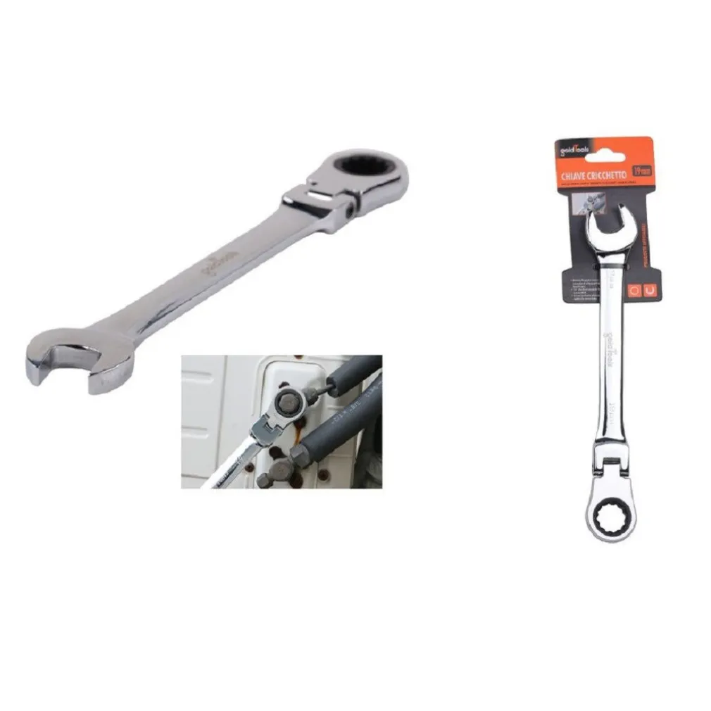 CHIAVE A CRICCHETTO COMBINATA 19MM TESTA PIEGHEVOLE CROMO VANADIO UTENSILE 91740