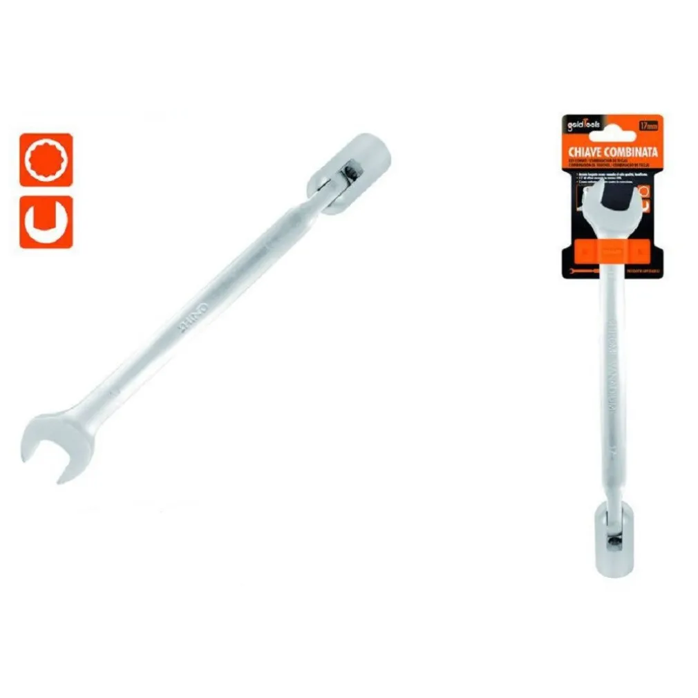 CHIAVE COMBINATA 17MM FISSA E A BUSSOLA POLIGONALE CON SNODO CROMO VANADIO 97565