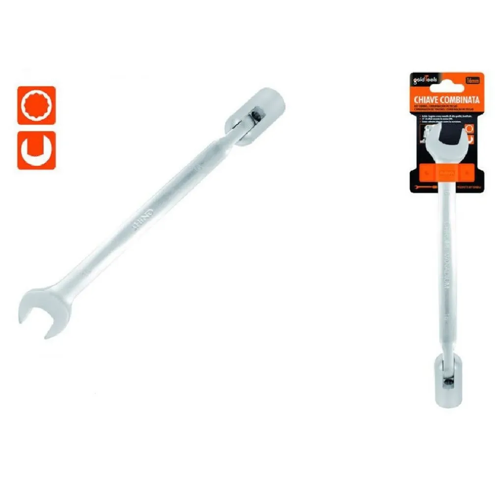 CHIAVE COMBINATA 16MM FISSA E A BUSSOLA POLIGONALE CON SNODO CROMO VANADIO 97564