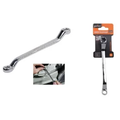 CHIAVE FISSA POLIGONALE DOPPIA TESTA CURVA 9-11 MM ANELLO A STELLA CROMATA 91689