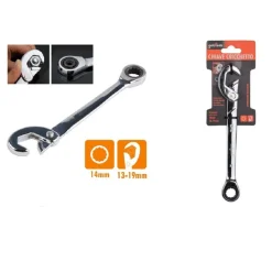 CHIAVE UNIVERSALE 13-19MM CRICCHETTO A TESTA POLIGONALE ANELLO 14MM PINZA 91747