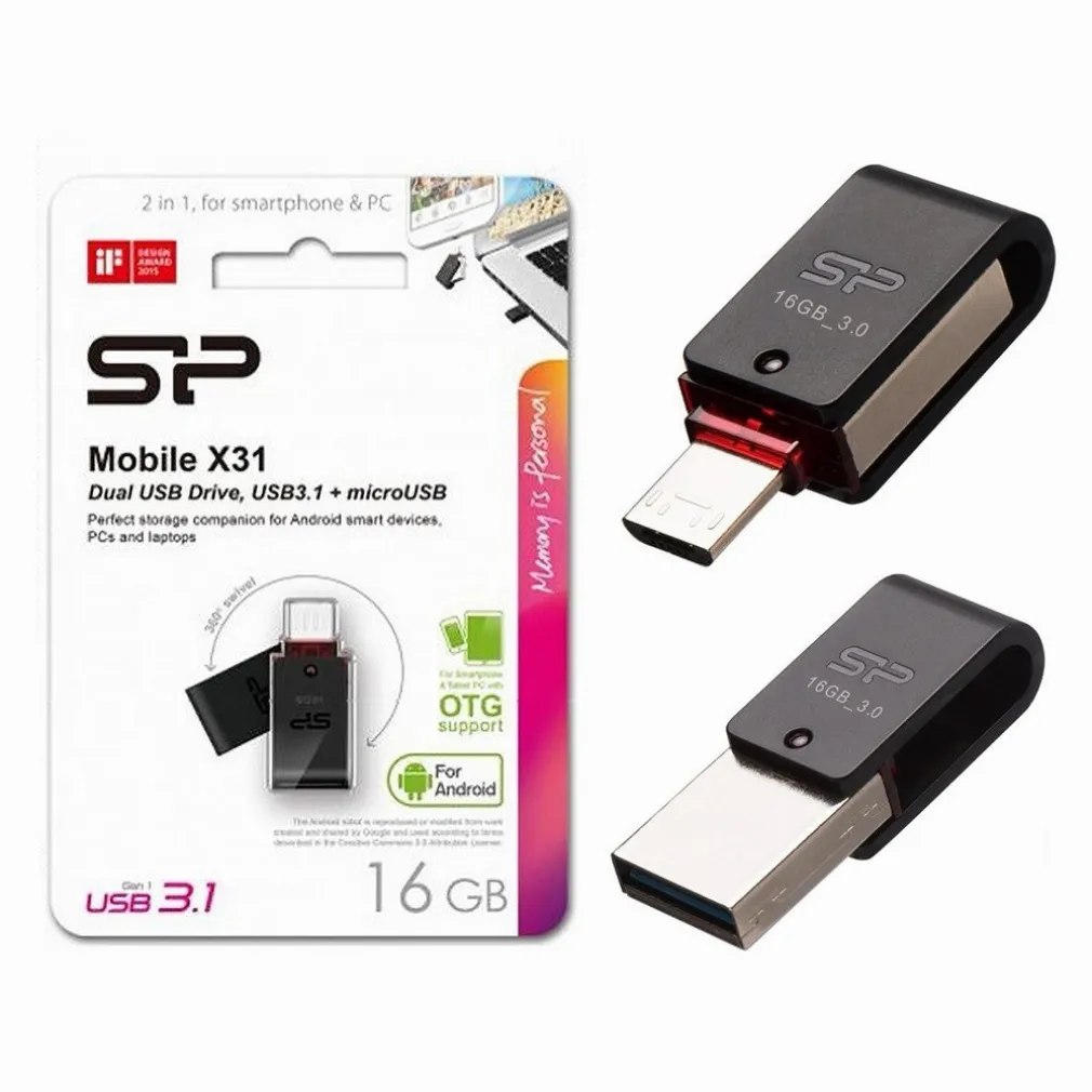 CHIAVETTA USB 16 GB USB3.1 MICROUSB OTG DOPPIA PER SMARTPHONE TABLET OTGX31/16GB