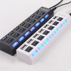CIABATTA USB MULTIPRESA HUB CON 7 PORTE USB 2.0 NERA O BIANCA E LED BLU