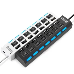 CIABATTA USB MULTIPRESA HUB CON 7 PORTE USB 2.0 NERA O BIANCA E LED BLU