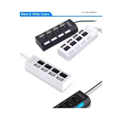 CIABATTA USB MULTIPRESA HUB CON 4 PORTE USB 2.0 NERA O BIANCA E LED BLU