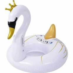 CIAMBELLA SALVAGENTE CAVALCABILE CIGNO BIANCO E ORO BAMBINI 115CM MARE PISCINA