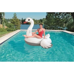 CIGNO GONFIABILE CAVALCABILE GIGANTE 196X174CM MATERASSINO CON MANIGLIE PISCINA 016104