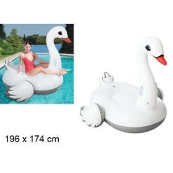 CIGNO GONFIABILE CAVALCABILE GIGANTE 196X174CM MATERASSINO CON MANIGLIE PISCINA 016104