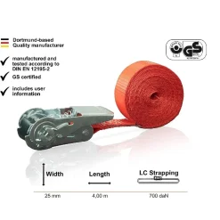 CINGHIA A CRICCHETTO MONOBLOCCO 500 DAN LUNGHEZZA 4METRI ROSSO X 25MM MAX 500KG