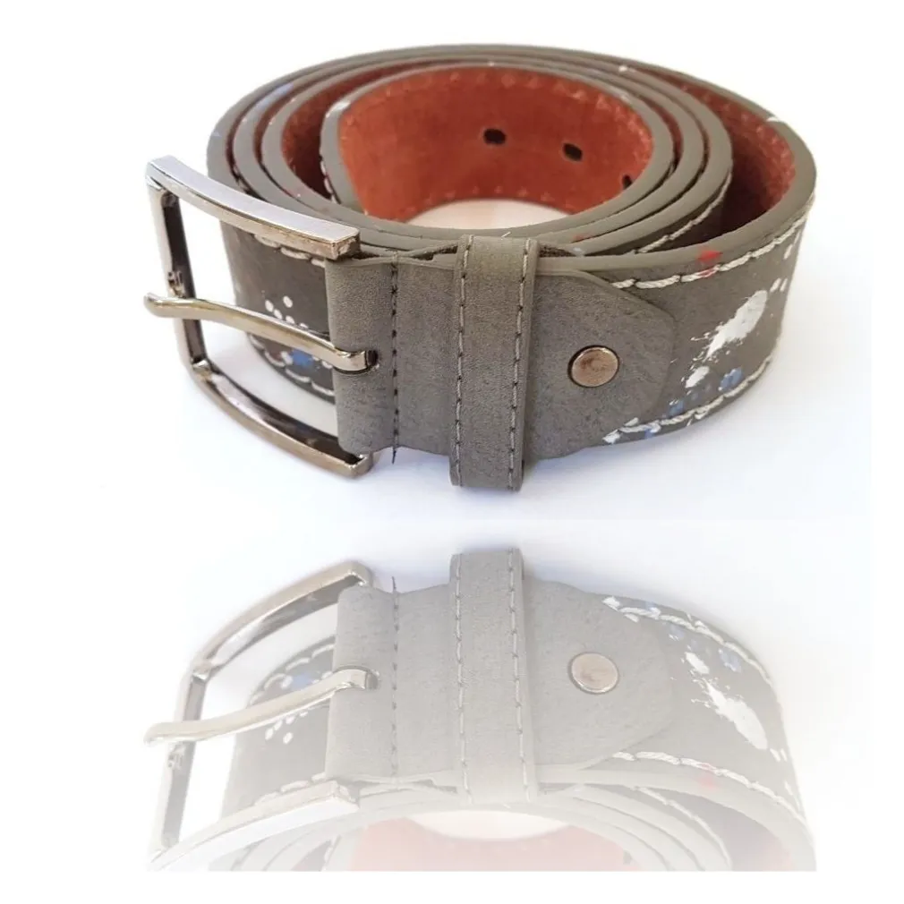CINTA CINTURA UOMO PELLE GRIGIA EFFETTO SCHIZZO ELEGANTE GLAMOUR FASHION