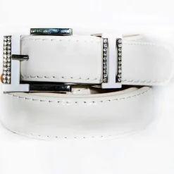 CINTURA DONNA BIANCO ECOPELLE PELLE CINTA TESSUTO FIBBIA IN METALLO BRILLANTINI