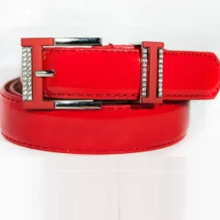 CINTURA DONNA ROSSO ECOPELLE PELLE CINTA TESSUTO FIBBIA IN METALLO BRILLANTINI