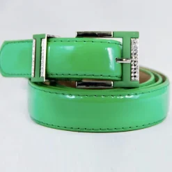 CINTURA DONNA VERDE ECOPELLE PELLE CINTA TESSUTO FIBBIA IN METALLO BRILLANTINI