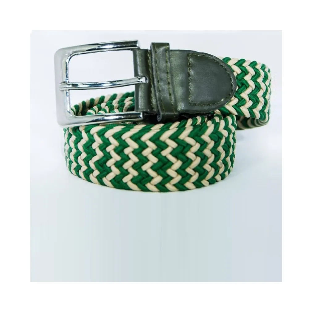 CINTURA UOMO DONNA INTRECCIATA VERDE BEIGE CORDA CINTA TESSUTO FIBBIA IN METALLO