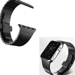 CINTURINO NERO 38MM CATENA COMPATIBILE CON IWATCH SERIE 3/2/1 CHIUSURA FARFALLA