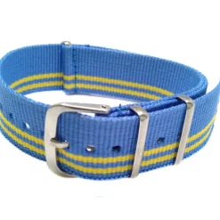 CINTURINO NYLON UNIVERSALE RICAMBIO OROLOGIO LARGHEZZA 20MM AZZURRO GIALL