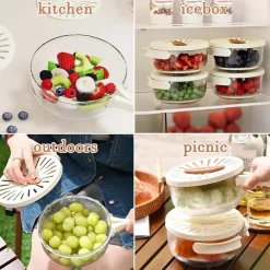 CIOTOLA PER LAVARE FRUTTA VERDURA CONTENITORE ALIMENTI MANICO PIEGHEVOLE CON FILTRO PICNIC