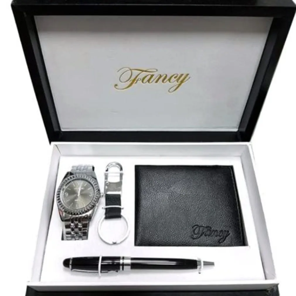 COFANETTO SET REGALO ELEGANTE PER UOMO OROLOGIO PORTAFOGLIO PENNA PORTACHIAVI