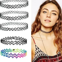 COLLANE COLLANA GIROCOLLO GOMMA STRETCH MODA GOTICO ELASTICO EFFETTO TATOO HYPE