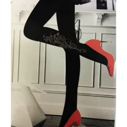 COLLANT 280 DEN CALZE CALZA NERO ROSE BIANCO FIORE TAGLIA UNICA COPRENTE