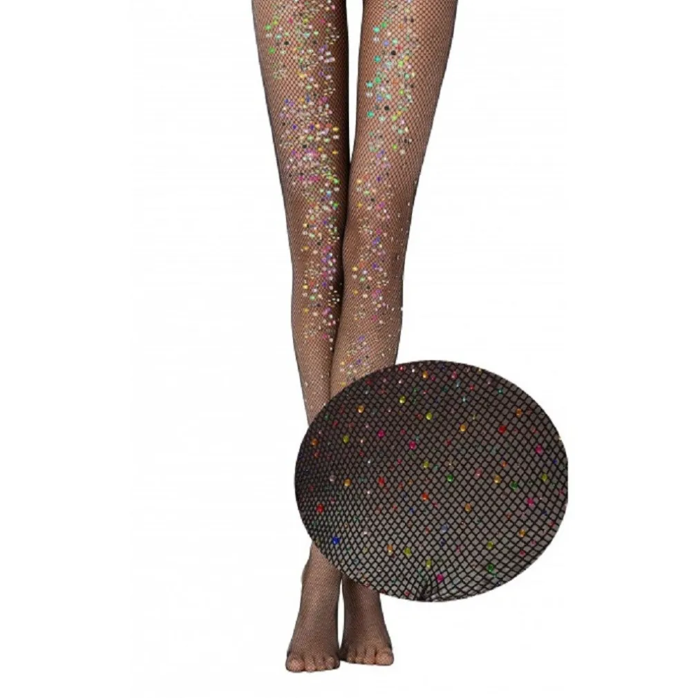 COLLANT DUPU MOD. 504-1 STRASS MULTICOLOUR SULLA GAMBA MICRORETE ELASTICIZZATA