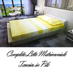 COMPLETO DA LETTO IN PILE LENZUOLO SOPRA E SOTTO 2 COPRICUSCINO GIALLO POIS