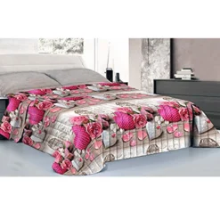 COMPLETO MATRIMONIALE CALDO LENZUOLO 250x290CM MAXI ANGOLI CUORI POIS ROSE