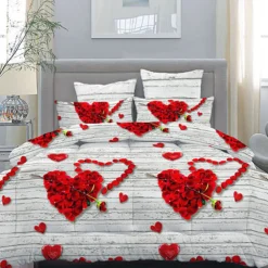 COMPLETO MATRIMONIALE CALDO LENZUOLO 250x290CM MAXI ANGOLI CUORI PETALI ROSA