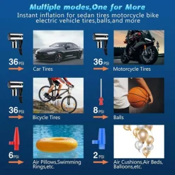 COMPRESSORE D'ARIA GONFIATORE ELETTRICO PORTATILE PER PNEUMATICI AUTO SENZA FILI MANOMETRO