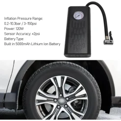 COMPRESSORE D'ARIA GONFIATORE ELETTRICO PORTATILE PER PNEUMATICI AUTO SENZA FILI MANOMETRO