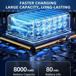 COMPRESSORE D'ARIA PORTATILE POMPA ELETTRICA WIRELESS 4IN1 8000MAH CON LUCE EMERGENZA AUTO