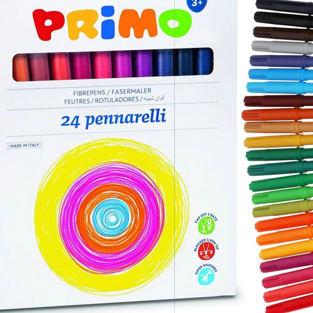 CONFEZIONE 24 PENNARELLI COLORATI SCUOLA DISEGNO BAMBINI CON PUNTA SOTTILE FINE
