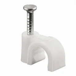 CONFEZIONE DA 100PZ FERMACAVO FERMA CAVI DA Ø 7 MM COLORE BIANCO CON CHIODO FM-7